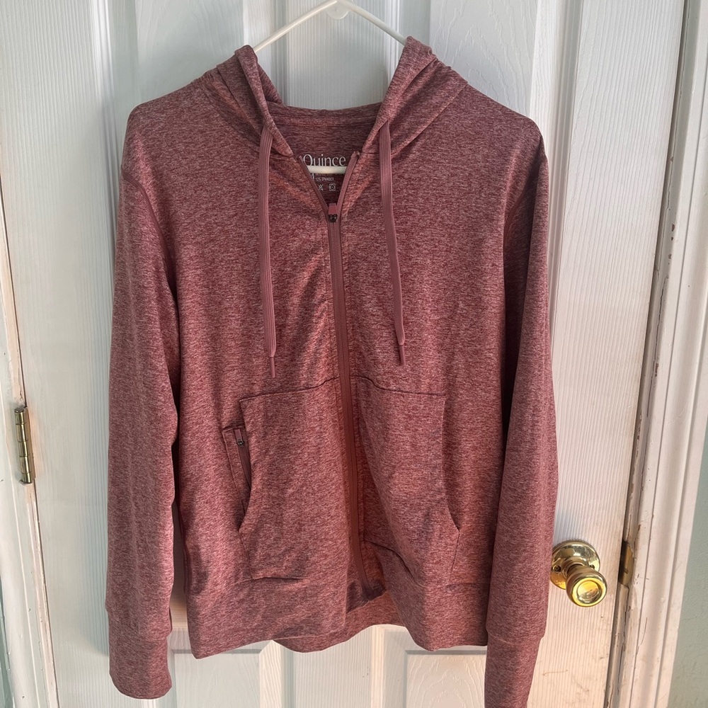 Quince Flowknit Super Soft Full Zip Hoodie in Heathered Rose Size Medium - Picture 4 of 7